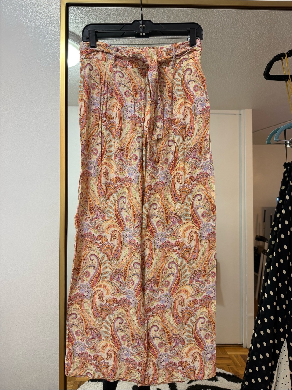 Mango Paisley Wide-Leg Pants in Peach, Lavender & Yellow